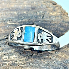 Vintage Navajo Sterling Silver Turquoise Thunderbird Ring Old Trading Post Era - Additional view 8