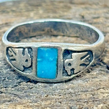 Vintage Navajo Sterling Silver Turquoise Thunderbird Ring Old Trading Post Era - Additional view 10