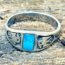 Vintage Navajo Sterling Silver Turquoise Thunderbird Ring Old Trading Post Era