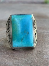 Vtg Fred Harvey Thunderbird Ring Turquoise Sterling 9.5 Navajo Bell Trading Post - Additional view 1