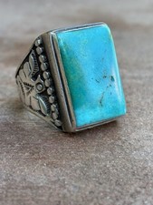 Vtg Fred Harvey Thunderbird Ring Turquoise Sterling 9.5 Navajo Bell Trading Post - Additional view 2