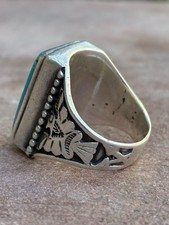 Vtg Fred Harvey Thunderbird Ring Turquoise Sterling 9.5 Navajo Bell Trading Post - Additional view 3