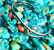 FRED HARVEY ERA NAVAJO CUFF BRACELET Sterling Turquoise Coral PICTO SIGNED 6 1/4 - Additional view 1