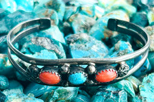 FRED HARVEY ERA NAVAJO CUFF BRACELET Sterling Turquoise Coral PICTO SIGNED 6 1/4 - Additional view 7