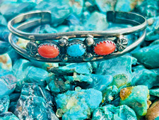 FRED HARVEY ERA NAVAJO CUFF BRACELET Sterling Turquoise Coral PICTO SIGNED 6 1/4 - Additional view 9