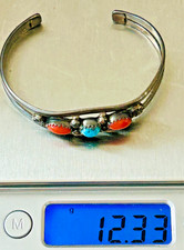 FRED HARVEY ERA NAVAJO CUFF BRACELET Sterling Turquoise Coral PICTO SIGNED 6 1/4 - Additional view 10