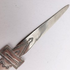 Native American Silver Letter Opener Malachite Whirling Logs Symbols Fred Harvey - Additional view 3