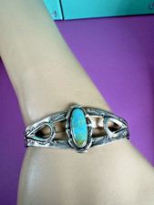 VTG FRED HARVEY ERA BELL TRADING STERLING TURQUOISE CUFF BRACELET SMALL - Additional view 1