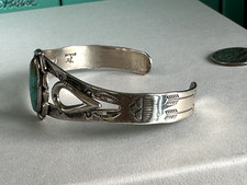 VTG FRED HARVEY ERA BELL TRADING STERLING TURQUOISE CUFF BRACELET SMALL - Additional view 5