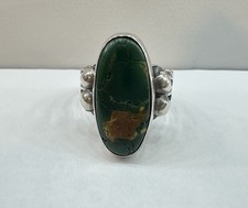 Fred Harvey Era Green Turquoise Sterling Stamped Ring Size 7