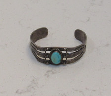 Vintage Southwestern Turquoise Silver Tone Fred Harvey Era Cuff Bracelet READ - Additional view 1