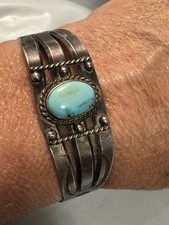 Vintage Southwestern Turquoise Silver Tone Fred Harvey Era Cuff Bracelet READ - Additional view 14