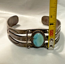 Vintage Southwestern Turquoise Silver Tone Fred Harvey Era Cuff Bracelet READ - Additional view 3