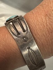 Vintage Southwestern Turquoise Silver Tone Fred Harvey Era Cuff Bracelet READ - Additional view 5