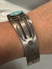 Vintage Southwestern Turquoise Silver Tone Fred Harvey Era Cuff Bracelet READ - Additional view 8