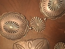 Old Pawn - Fred Harvey Era Sterling Silver Hand Stamped Concho Belt 32”L 180g!  - Additional view 8