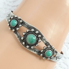 Vintage Fred Harvey Era Turquoise Thunderbird Cuff Bracelet Satellite Raindrops  - Additional view 1