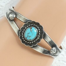 Old SMALL Navajo Fred Harvey Era Turquoise Cuff Bracelet 925 Sterling Handmade - Additional view 1