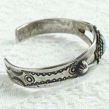 Old SMALL Navajo Fred Harvey Era Turquoise Cuff Bracelet 925 Sterling Handmade - Additional view 4