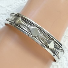 Vintage JM Fred Harvey Era Navajo Ingot Silver Cuff Bracelet Book Piece Stamped - Additional view 1