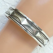 Vintage JM Fred Harvey Era Navajo Ingot Silver Cuff Bracelet Book Piece Stamped - Additional view 3