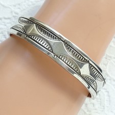 Vintage JM Fred Harvey Era Navajo Ingot Silver Cuff Bracelet Book Piece Stamped
