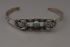 FRED HARVEY ERA TURQUOISE STERLING SILVER THUNDERBIRDS CUFF BRACELET MARKED - Additional view 1