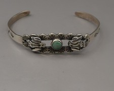FRED HARVEY ERA TURQUOISE STERLING SILVER THUNDERBIRDS CUFF BRACELET MARKED - Additional view 6