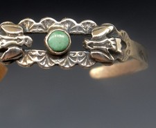 FRED HARVEY ERA TURQUOISE STERLING SILVER THUNDERBIRDS CUFF BRACELET MARKED - Additional view 7