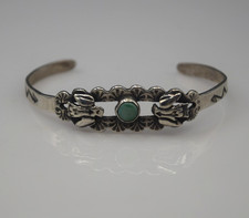 FRED HARVEY ERA TURQUOISE STERLING SILVER THUNDERBIRDS CUFF BRACELET MARKED