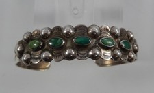 Vintage c1930 Fred Harvey Era Green Turquoise Coin Silver Cuff Bracelet M0439 - Additional view 1