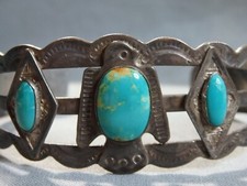 Fred HarveyEra NAVAJO Nevada TURQUOISE Sterling Silver THUNDERBIRD Cuff Bracelet - Additional view 4