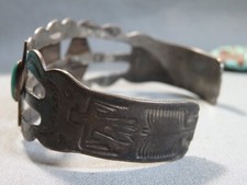 Fred HarveyEra NAVAJO Nevada TURQUOISE Sterling Silver THUNDERBIRD Cuff Bracelet - Additional view 7