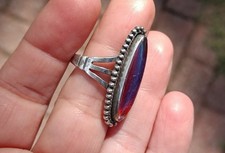 Old Vintage Sterling Silver Fred Harvey Dragons Breath Opal 1 1/8
