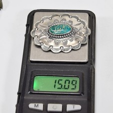 Vintage Fred Harvey Era Navajo Oval Concho Pin Brooch Turquoise Sterling Stamped - Additional view 3