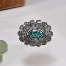 Vintage Fred Harvey Era Navajo Oval Concho Pin Brooch Turquoise Sterling Stamped - Additional view 4
