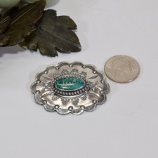 Vintage Fred Harvey Era Navajo Oval Concho Pin Brooch Turquoise Sterling Stamped - Additional view 5