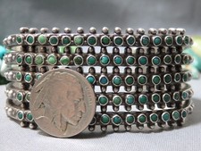 Fred Harvey Era ZUNI Natural TURQUOISE Coin Silver SNAKE EYES 87g Bracelet CUFF - Additional view 3
