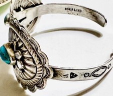 RARE Fred Harvey Sterling Silver Turquoise Concho CHILD SMALL Cuff Bracelet WOW - Additional view 1