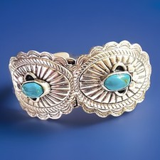 RARE Fred Harvey Sterling Silver Turquoise Concho CHILD SMALL Cuff Bracelet WOW