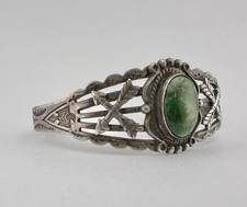 Vtg Fred Harvey Navajo Sterling Cerrillos Turquoise Stamped Arrow Cuff Bracelet - Additional view 1