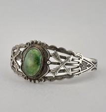 Vtg Fred Harvey Navajo Sterling Cerrillos Turquoise Stamped Arrow Cuff Bracelet - Additional view 2