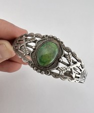 Vtg Fred Harvey Navajo Sterling Cerrillos Turquoise Stamped Arrow Cuff Bracelet - Additional view 7