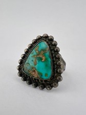 Vtg Fred Harvey Navajo Sterling Silver Cerrillos Turquoise Stamped Triangle Ring - Additional view 2