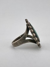 Vtg Fred Harvey Navajo Sterling Silver Cerrillos Turquoise Stamped Triangle Ring - Additional view 3