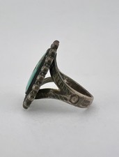 Vtg Fred Harvey Navajo Sterling Silver Cerrillos Turquoise Stamped Triangle Ring - Additional view 5