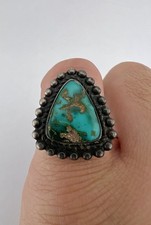 Vtg Fred Harvey Navajo Sterling Silver Cerrillos Turquoise Stamped Triangle Ring - Additional view 7