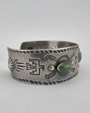 1930 Navajo Fred Harvey Silver Cerrillos Turquoise Whirling Log Thunderbird Cuff - Additional view 3
