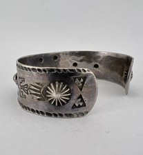 1930 Navajo Fred Harvey Silver Cerrillos Turquoise Whirling Log Thunderbird Cuff - Additional view 7