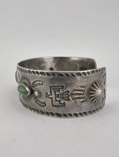 1930 Navajo Fred Harvey Silver Cerrillos Turquoise Whirling Log Thunderbird Cuff - Additional view 8